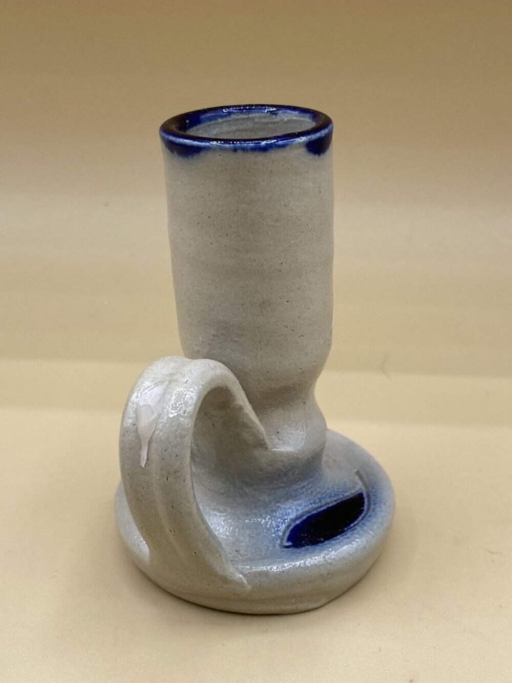 Williamsburg Pottery Salt Glazed Cobalt Blue Leaf Candle Holder Single 3 3/4” - Picture 3 of 8